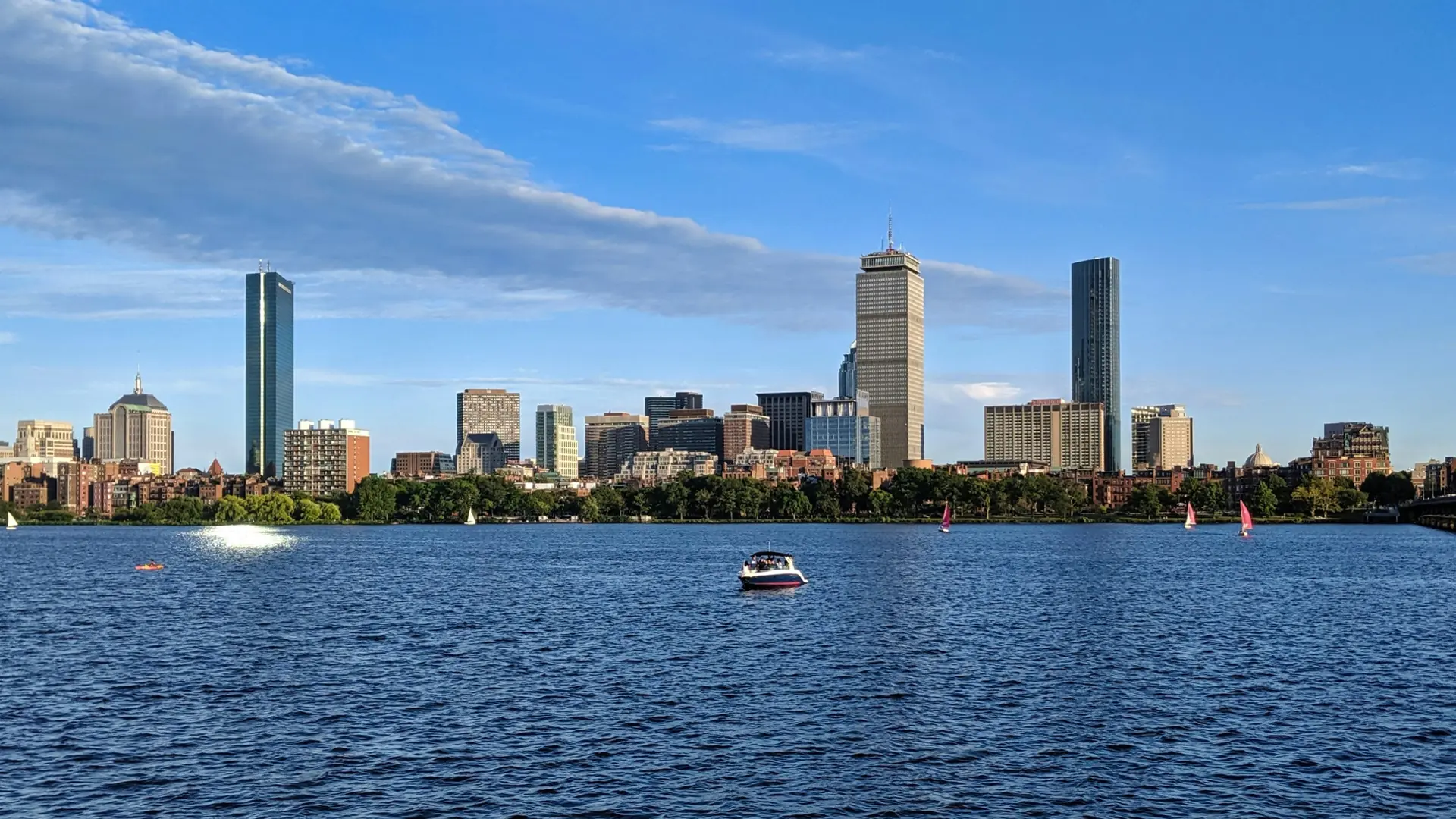Boston skyline across the Charles River with the Longfellow Bridge